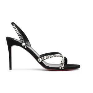 Christian Louboutin Emilie 85 Embellished Suede
Slingback Sandals.